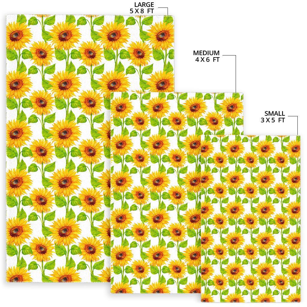 White Watercolor Sunflower Pattern Print Area Rug