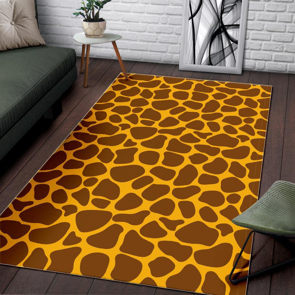 Yellow Brown Giraffe Pattern Print Area Rug