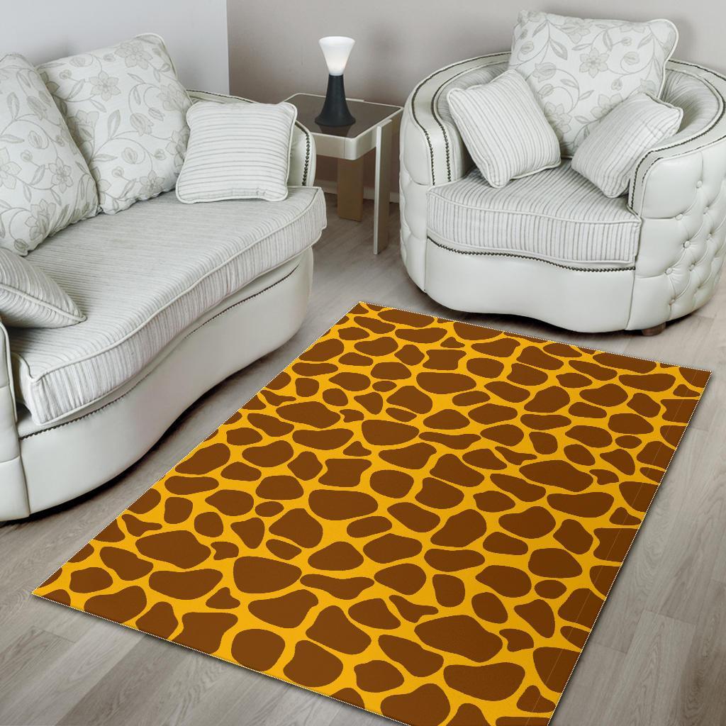Yellow Brown Giraffe Pattern Print Area Rug