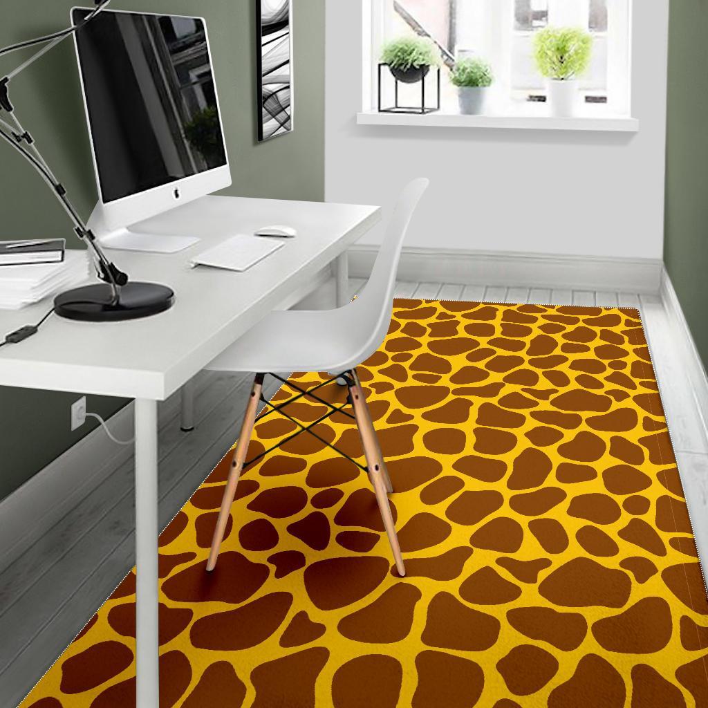 Yellow Brown Giraffe Pattern Print Area Rug