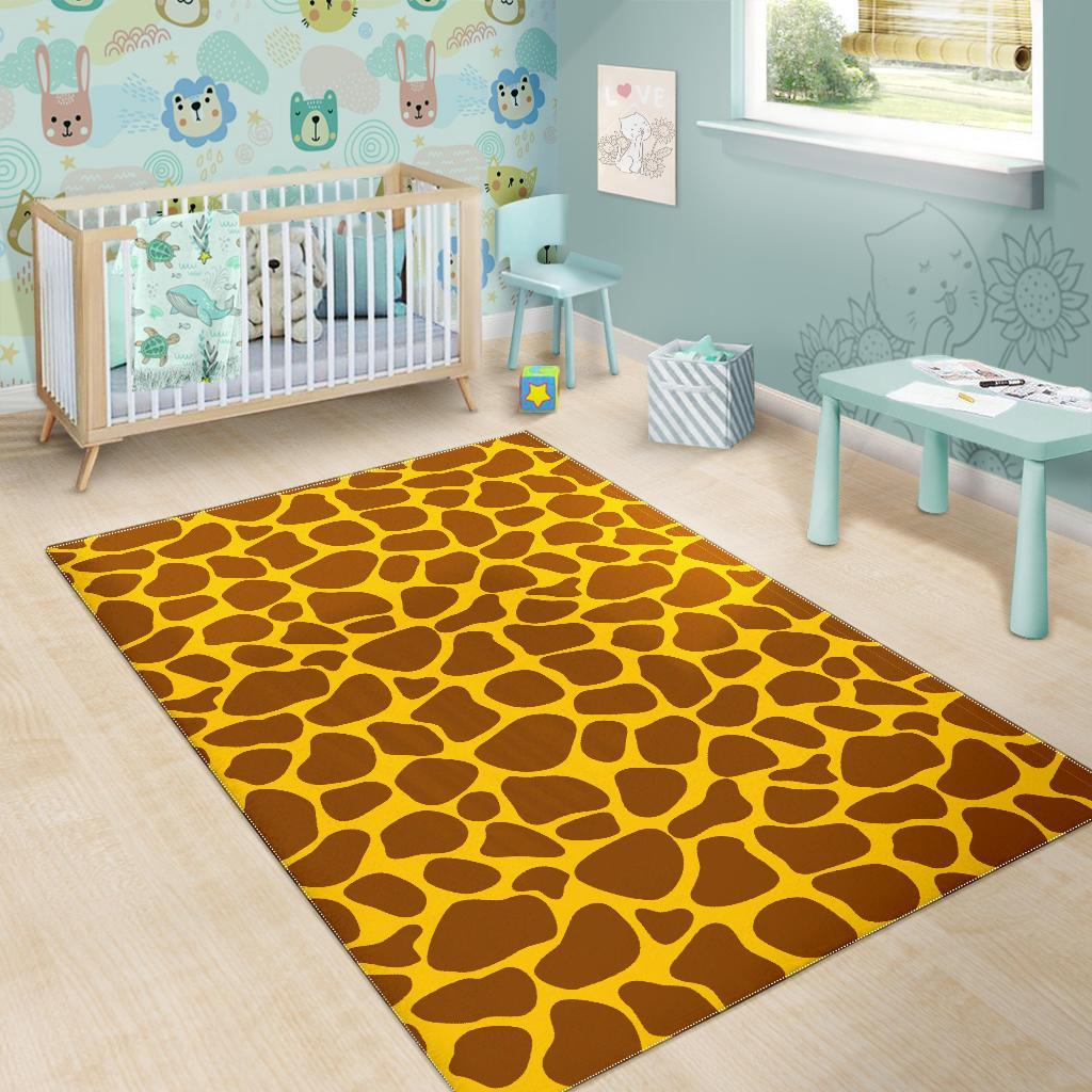 Yellow Brown Giraffe Pattern Print Area Rug