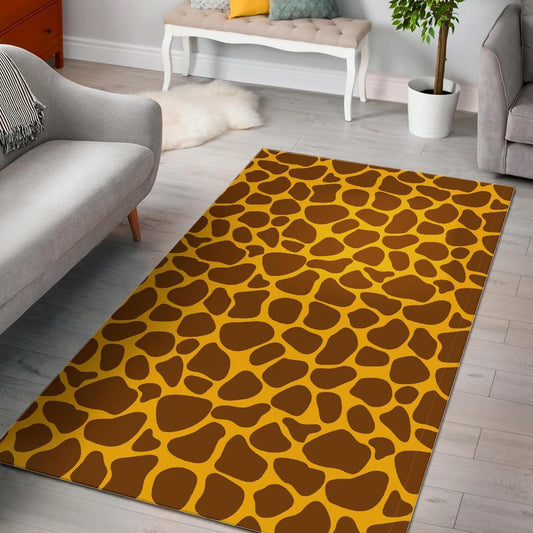 Yellow Brown Giraffe Pattern Print Area Rug