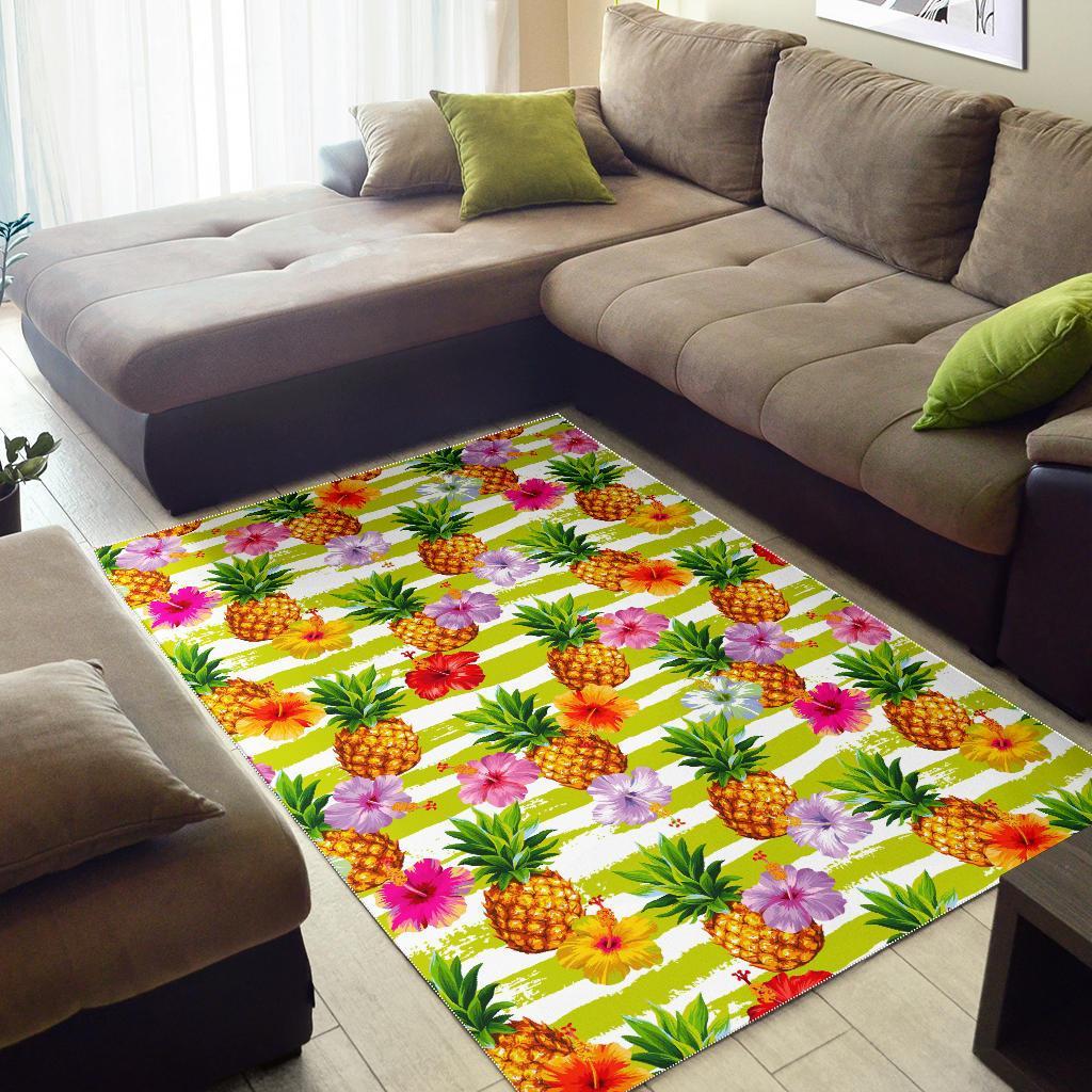 Yellow Striped Pineapple Pattern Print Area Rug