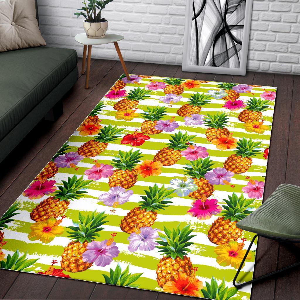 Yellow Striped Pineapple Pattern Print Area Rug