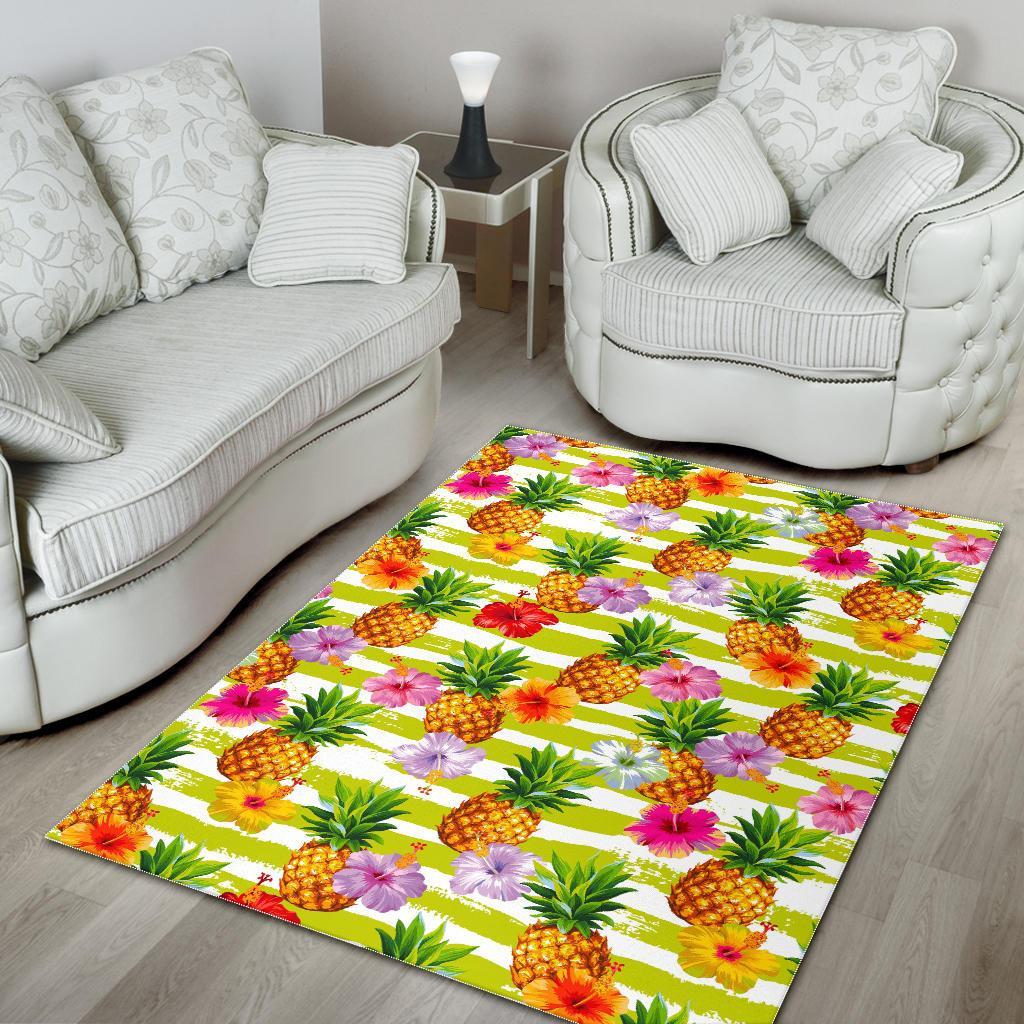 Yellow Striped Pineapple Pattern Print Area Rug