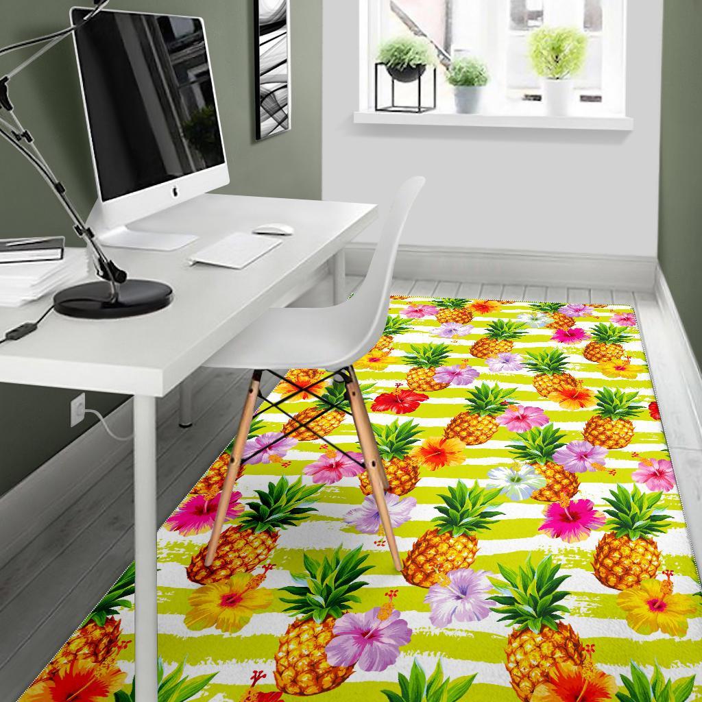 Yellow Striped Pineapple Pattern Print Area Rug