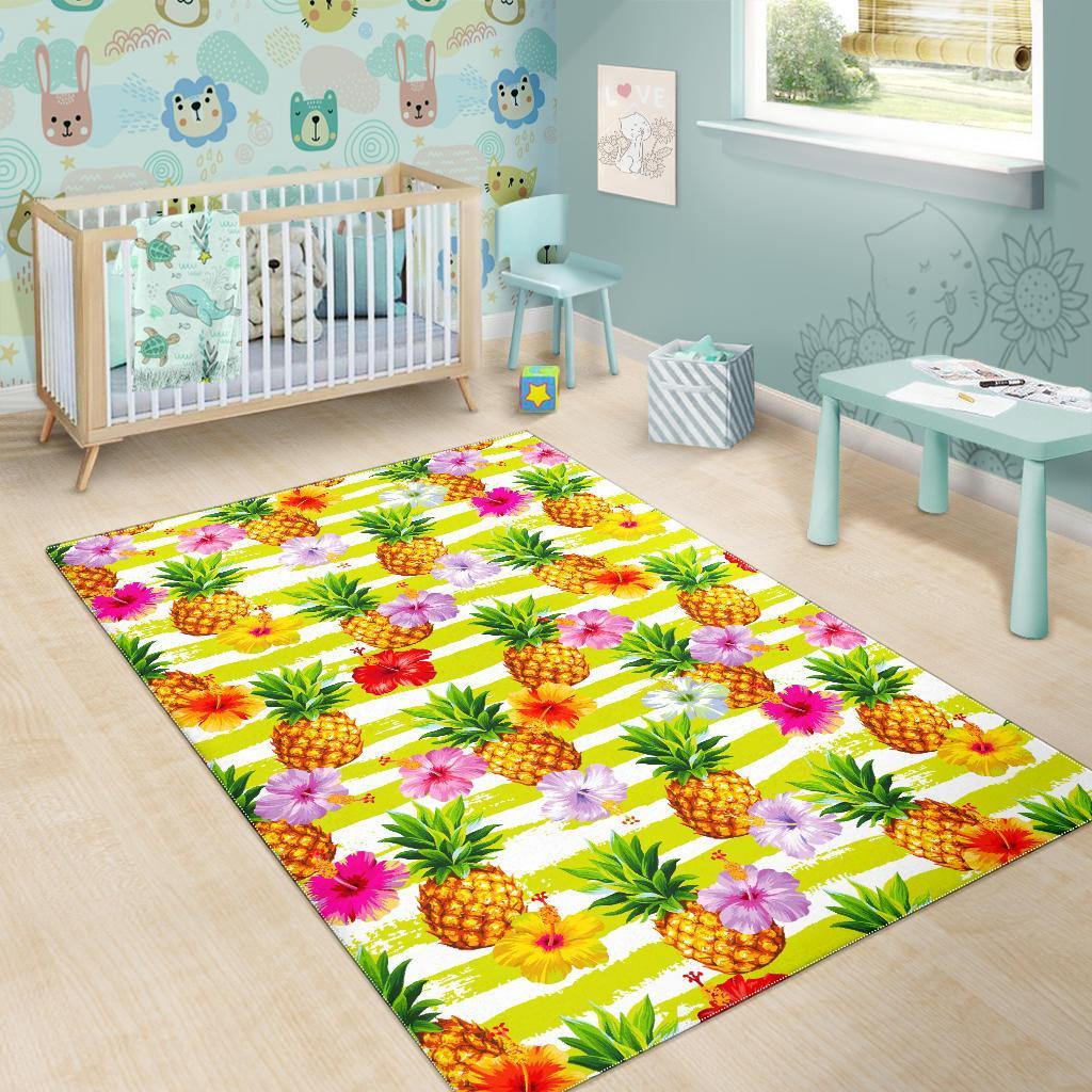 Yellow Striped Pineapple Pattern Print Area Rug