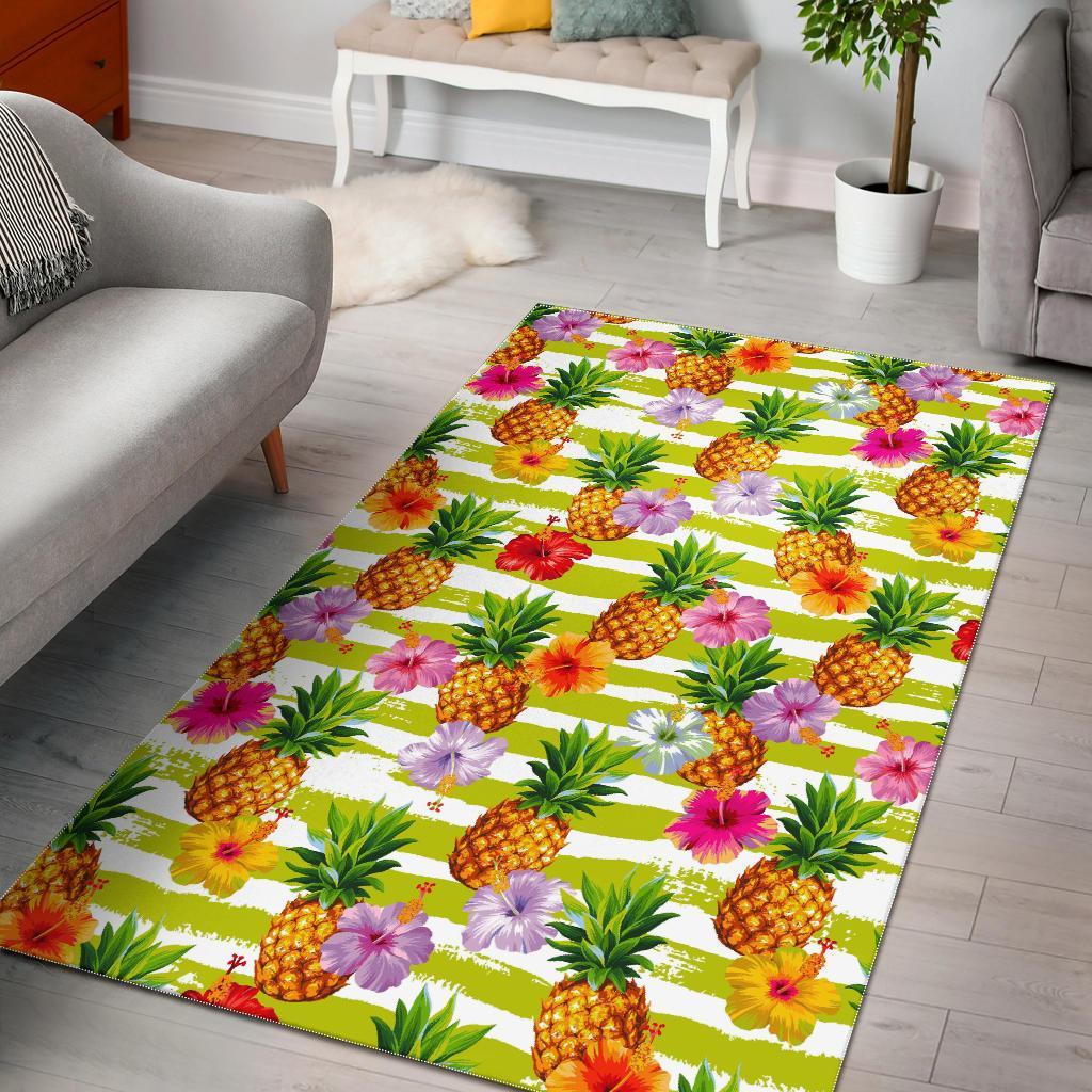Yellow Striped Pineapple Pattern Print Area Rug
