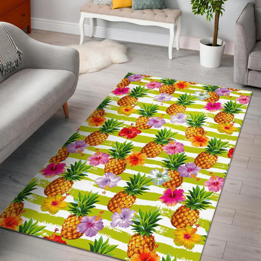 Yellow Striped Pineapple Pattern Print Area Rug