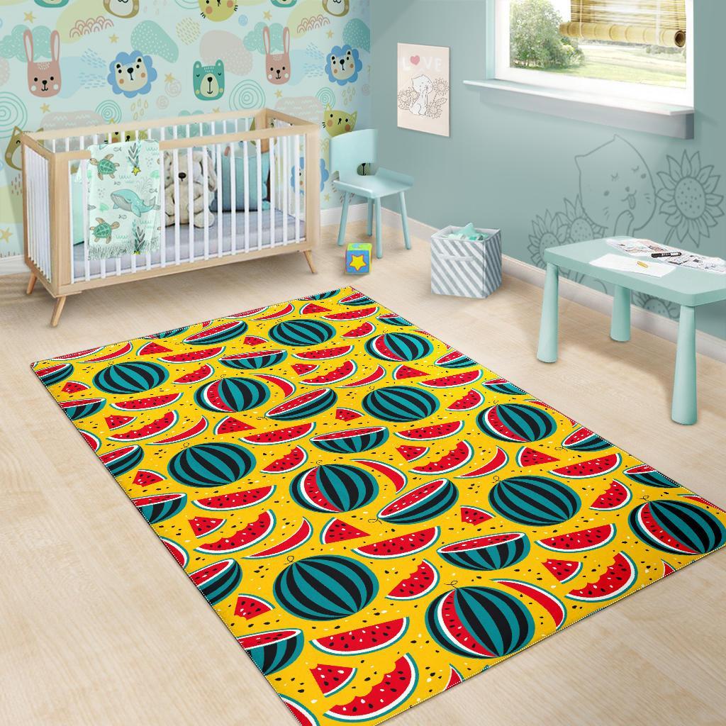 Yellow Watermelon Pieces Pattern Print Area Rug