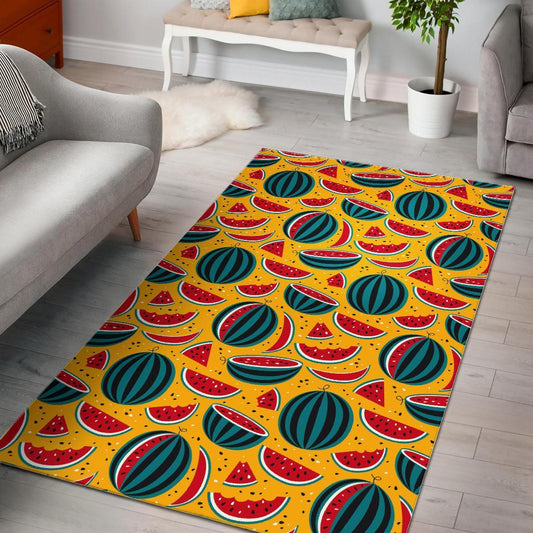 Yellow Watermelon Pieces Pattern Print Area Rug